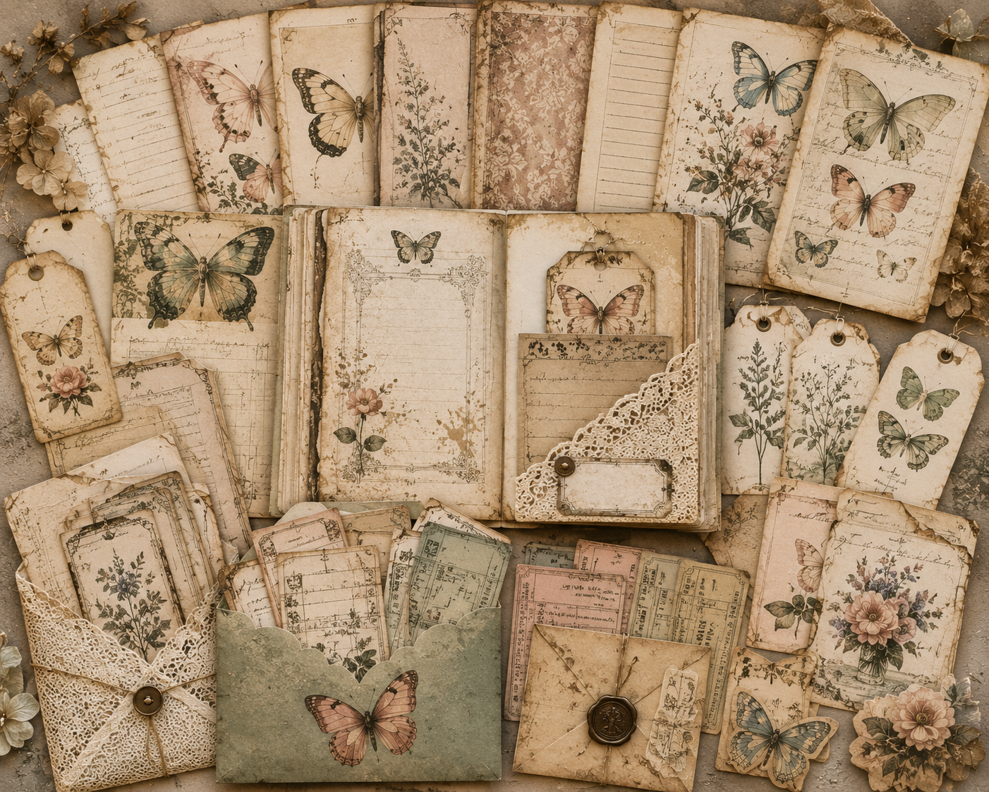 Lureloamps Vintage Butterfly Ephemera Bundle – Printable Junk Journal Kit Digital Download
