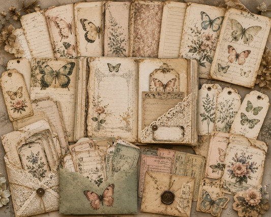 Lureloamps Vintage Butterfly Ephemera Bundle – Printable Junk Journal Kit Digital Download